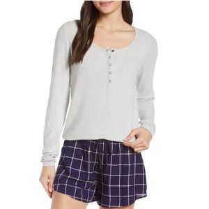 Make + Model Women’s Pajama Night Top Brushed Hacci Henley Light Grey Longsleeve